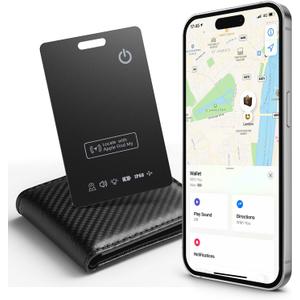 Wallet Tracker Card  Works with Apple Find My [Apple MFi Certified, iOS Only], Slim 1.65mm Bluetooth Item Finder, IP68 Waterproof, Wireless Rechargeable GPS Locator for Wallet, Keys & Luggage (Black)
