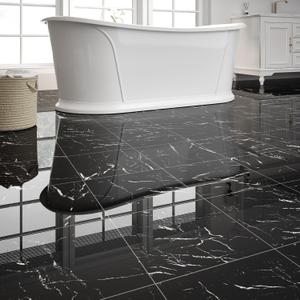 40-Pack Peel and Stick Floor Tiles Vinyl Floor 12 x 12 inch Self Adhesive Waterproof Flooring Planks DIY for Bathroom, Kitchen, Living Room, RV, Cover 40 Sq. Ft, Polish Black Marble