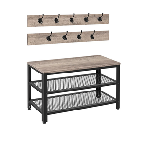 HOOBRO Hall Tree Entryway Storage Bench, Coat Rack Shoe Bench, Shoe Rack Organizer with Coat Hooks, 3-in-1 Design, Wooden Furniture with Metal Frame, Greige and Black BG17MT01