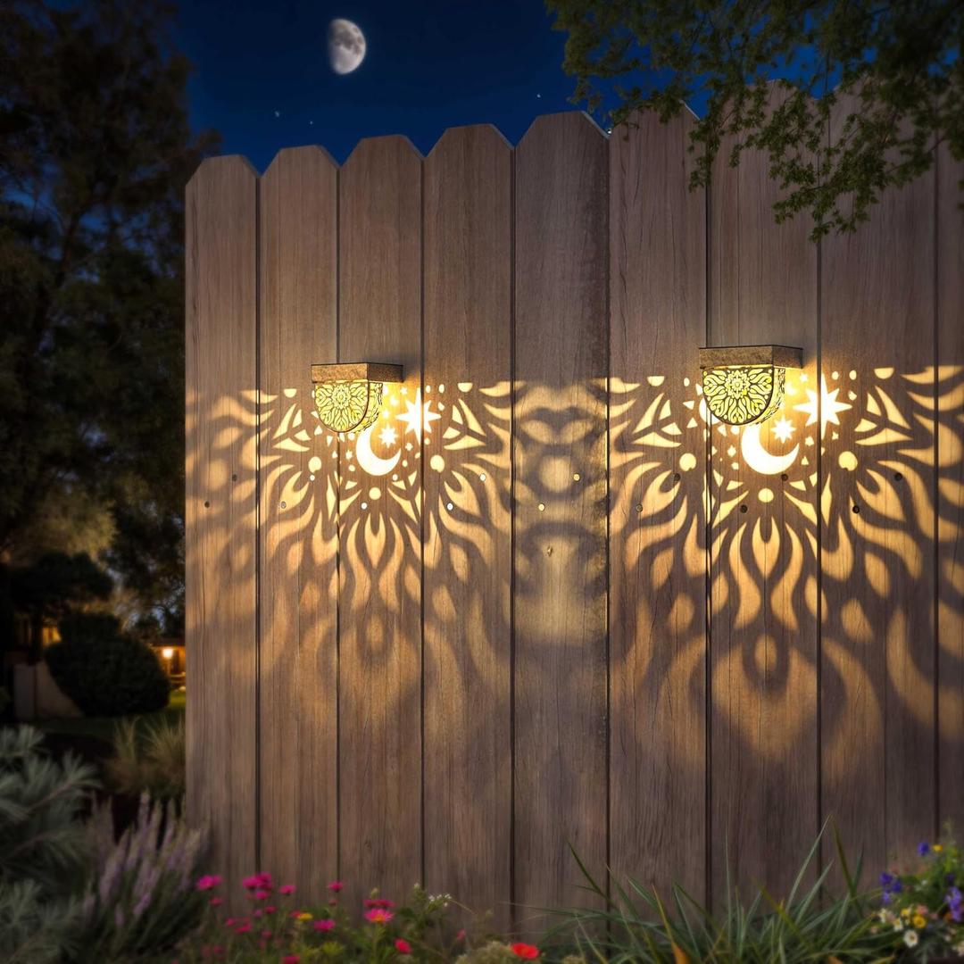 Solar Fence Lights 6 Pack Solar Deck Lights Waterproof LED Step Wall Outdoor Decorations Warm Yellow Decorative Lighting for Garden Backyard Yard Decor (Gold)