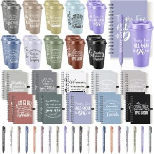 60 Pcs Employee Appreciation Gift Set, 16oz Tumbler with Lid Notebook Pen Bulk Thank You Gift Holiday Party Favor for Office Coworker Teacher Staff Team (Dark Color,Elegant Style)