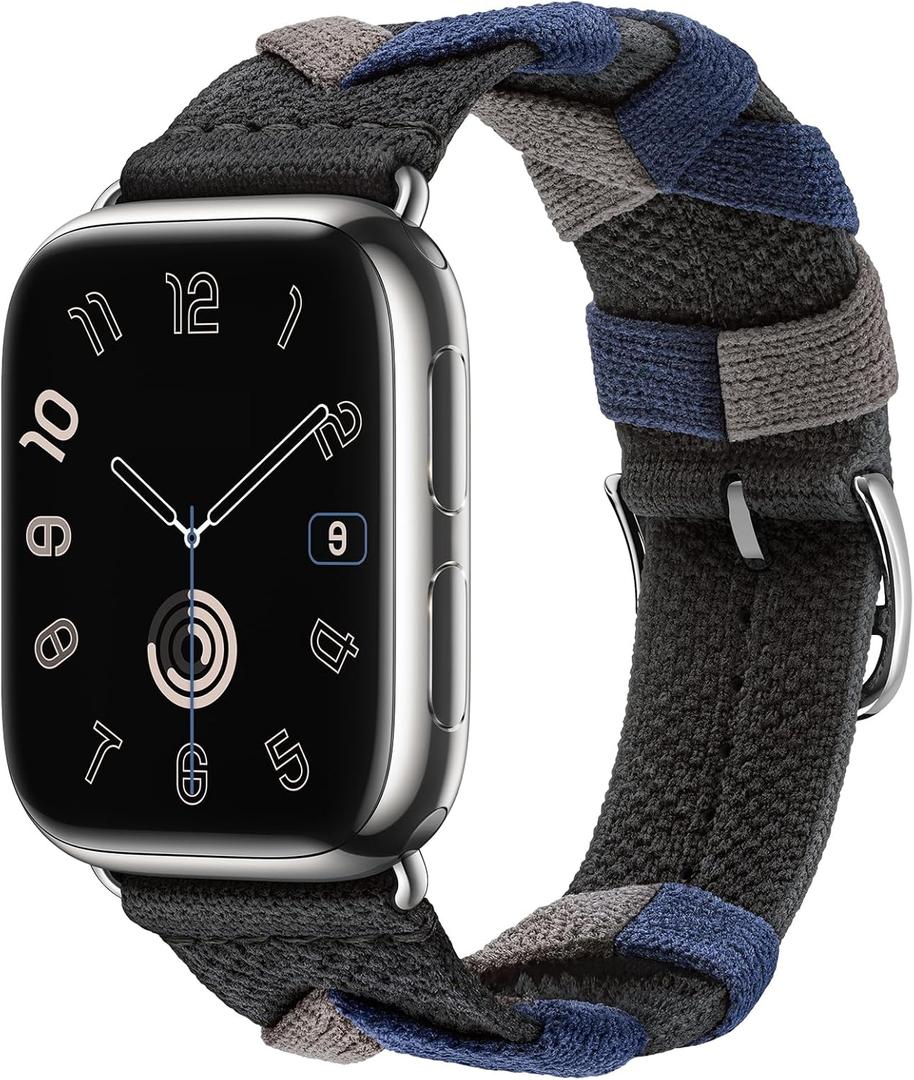 2 x VUTOT Compatible with Apple Watch Band 38mm 40mm 41mm 42mm 44mm 45mm 49mm for Women Men, Soft Braided Polyamide Yarn Wristband Adjustable Sport Strap for iWatch Series 9 Ultra SE 8 7 6 5 4 3 2 1 (Black)