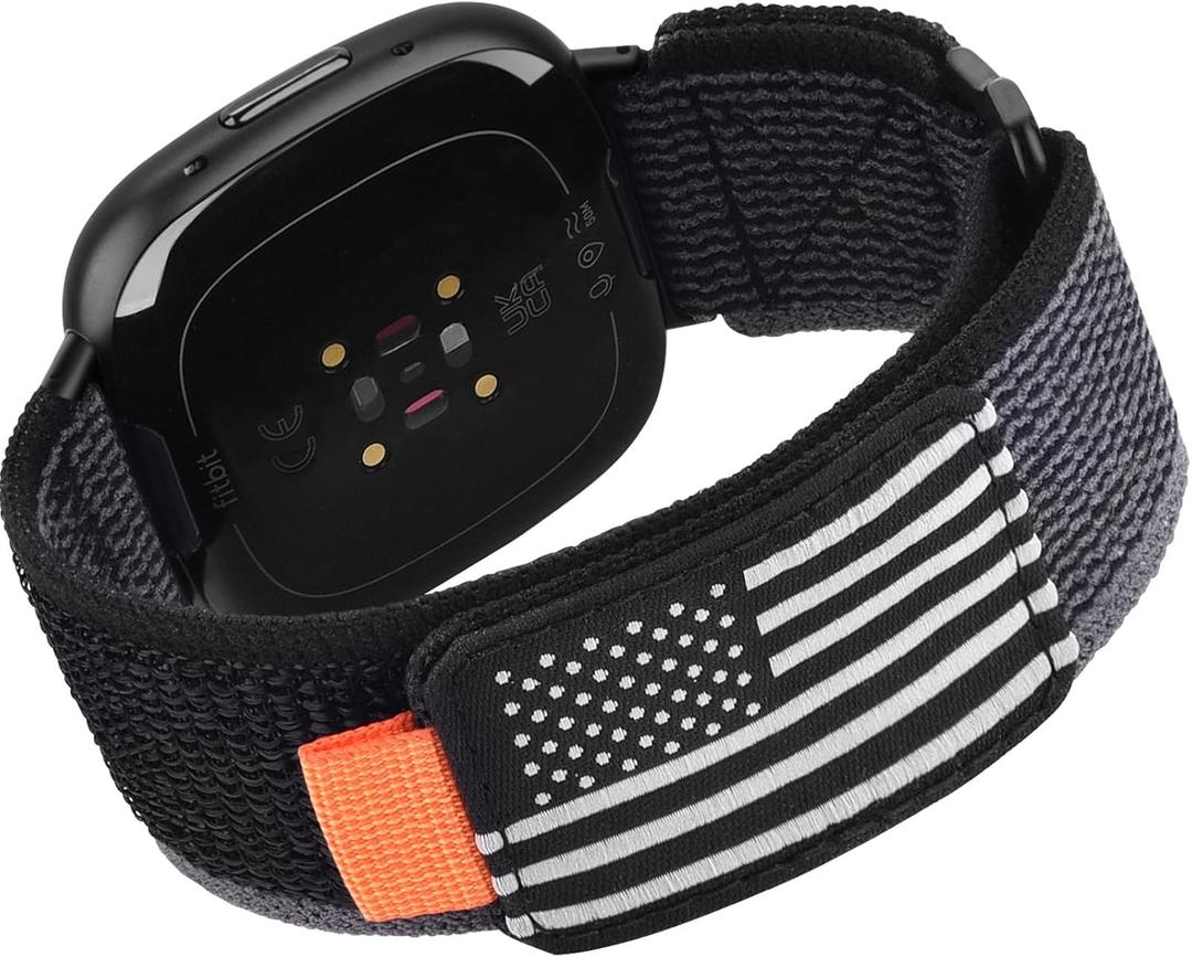 KOREDA Compatible with Fitbit Versa 3/Fitbit Versa 4/Fitbit Sense/Sense 2 Bands for Women Men, Adjustable Stretchy Elastic Braided Nylon Sport Strap for Fitbit Smartwatch (Black)