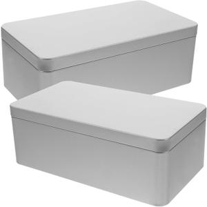 2Pcs Silver Metal Tin Box with Lid Rectangular Storage Container for Tea Leaves Jewelry and Small Items 7.08 X 3.85 X 2.51 Inches