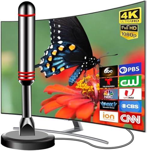 TV Antenna for Smart TV Indoor, 2026 Digital Indoor Antennas with Strong Magnetic Base, 360°&Long Range Reception TV Antenna for Local Channels, Easy Setup Digital HD Antenna for TV Without Cable