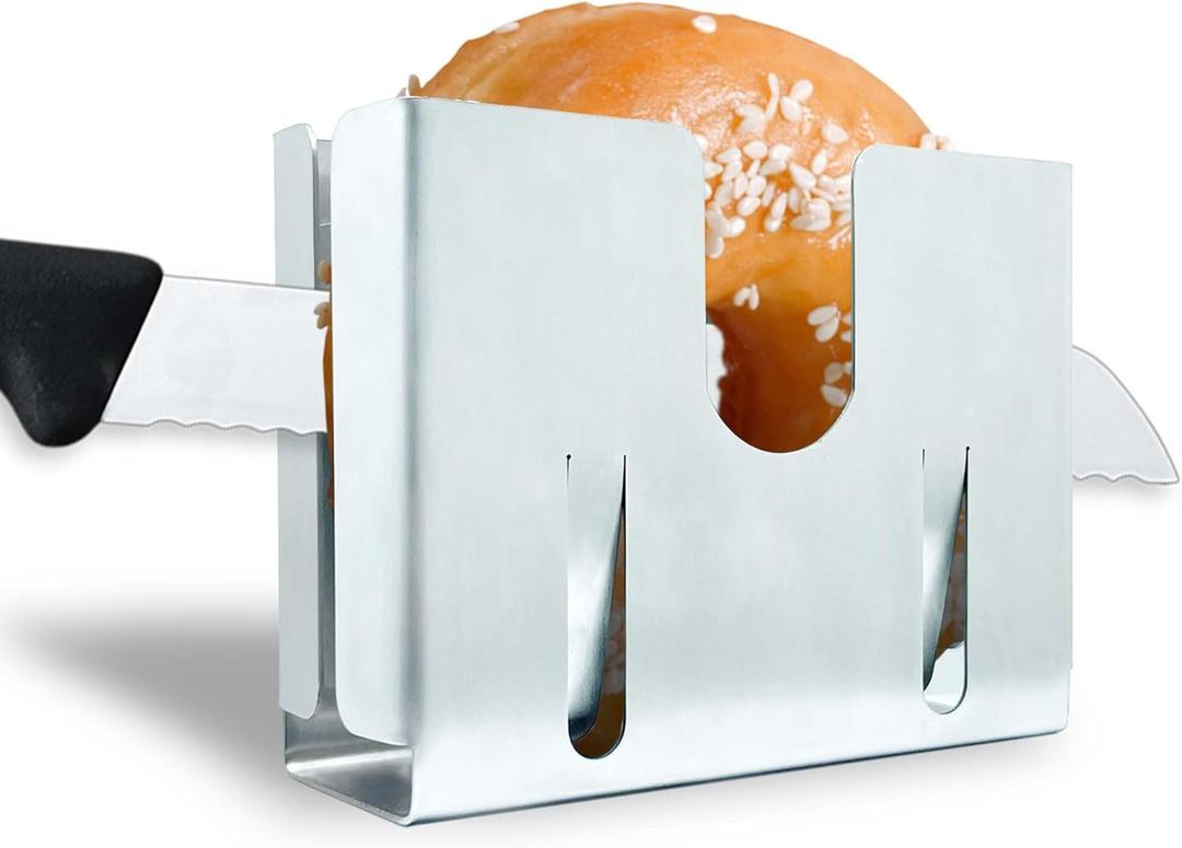 Stainless Steel Bagel Slicer and Cutter, Bagel Holder for Slicing Small and Large Bagels, Bagel Cutter Slicer with Bun Holder and Slicing Guide - Perfect Bagel Slicer for Large Bagels (Style 1)