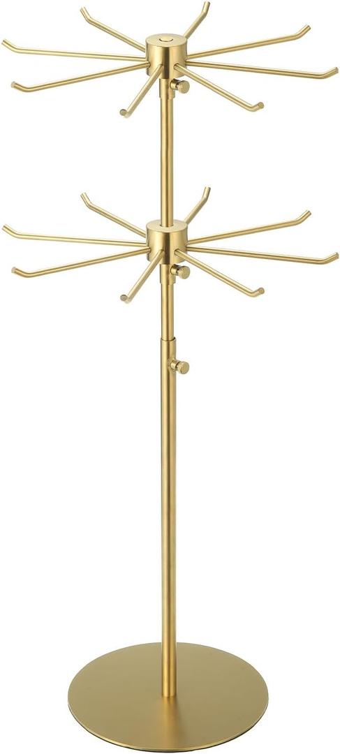 uxcell Keychain Display Stand, 1Pcs  Metal 2layer Rotating Jewelry Display Stand with 8 Hook, Adjustable Display Rack for Necklace Craft Shows (Gold)