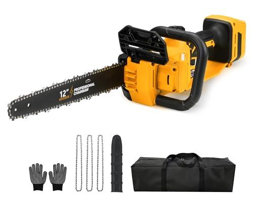 Brushless Electric Chainsaw 12" Cordless Tool Only for Dewalt 20V/60V Battery with Auto Oiler & Security Lock, for Tree Saw Trimming and Branch Wood Cutting (Tool Only)