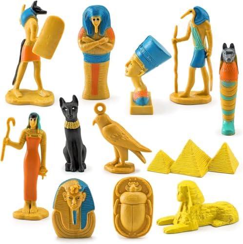 Toys+ Ancient Egyptian Miniature Figurines Set, 12 Pieces with Pyramids, Educational History for Kids