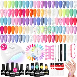 VANREESA Gel Nail Polish Kit with U V Light 53 Pcs Gel Polish Nail Set 36 Sweet Colors Nail Polish Set with Base Coat and 4 Effects Top Coat Manicure Tools Complete Nail Kit Gifts for Women Girls