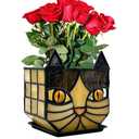Entlityful Yellow Cat Plant Pot with Drainage,Cute Planters for Indoor Plants,Stained Glass Cat Flower Pots,Fun Candle Holder Glass Container,Gifts for Gardeners Woman