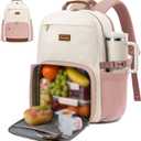 LOVEVOOK Lunch Backpack with Lunch Compartment,15.6 Inch Laptop Work Travel Insulated Cooler Backpack, Waterproof College Teacher Lunch Bag Box with Tumbler Holder,Gifts for Men Women,Beige-Pink-Brown