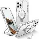 UMIONE for iPhone 16 Pro Clear Magnetic case with Stand and Finger Ring, Compatible with magsafe, Shockproof Transparent Hard Plate, Full Body case, Universal for Boys and Girls 6.1 - White