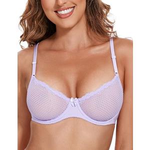 Wingslove Women's Sexy 1/2 Cup Lace Bra Balconette Mesh Underwired Demi Shelf Bra Unlined See Through Bralette, Size 34B