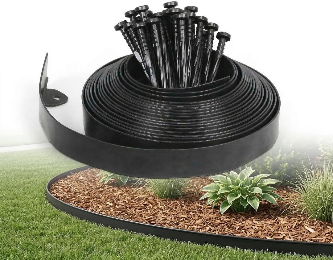 Gardzen 1.5" x 40' Landscape Edging Kit, No Dig Lawn Garden Border with 40 Pcs Spikes, Flexible Edging Border for Mulch Bed Pathway Paver