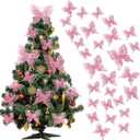 Charniol 36 Pcs 3 Size Christmas Tree Butterfly Decorations Glitter Hollow Butterfly Ornaments Hanging Decorations with Clips for Holiday Crafts Christmas Tree (Pink)