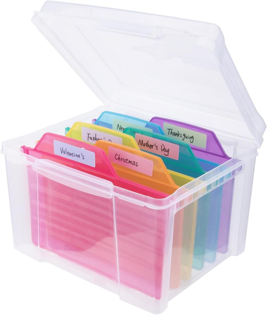 WRVCSS Greeting Card Organizer with 6 Coloful Removable Dividers for Holiday Birthday Get Well Cards Photos, Crafts, Scrapbooking, Paper, Stickers and More(mix color)