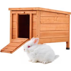 CO-Z Outdoor Cat House, Weatherproof Rabbit Hutch Hideout Indoor Bunny Cage, Wooden Outside Shelter for Feral Cats, Rabbits, Chicken, Small Animal, Ideal for Guinea Pigs Pigeons Ducks Tortoises, Wood (20"L16.5"W14.6"H, Brown)