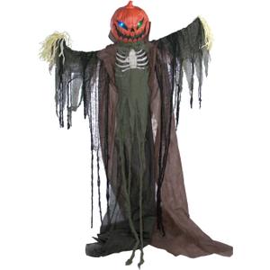Haunted Hill Farm 6.7-Ft. Pumpkin Scarecrow Animatronic Battery Operated, Large