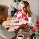 Colingmill Mother's Day Woven Gift Basket Empty for Women with Handles Ribbons Bow Tie Bag, Decorative Woven Gift Basket for Mom, Rope Storage Box Home Decor(14 x 10 x 5.5 Inch,White Red)