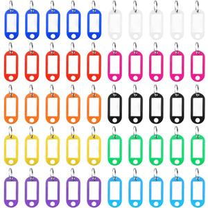 NACHLYNN 50 Pack Plastic Key Tags with Key Ring and Tag Combinations for Keychains Pet Identification Luggage (50, Multicolor, 2 x 0.85 in)