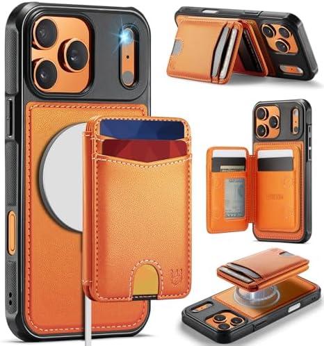 Usroom for iPhone 17 Pro Wallet Case Compatible with Magsafe, Magnetic RFID Blocking Card Holder Kickstand 2 in 1 Detachable Case for iPhone 17 Pro 6.3", Orange