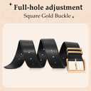 WERFORU Women Wide Belt for Dresses Thick Leather Belt with Big Gold Buckle Fahion Women Chunky Belt,Black 50in