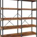 Huuger 5 Tier Bookshelf, Display Bookshelf with 10 Open Shelves and Raised Baffle, 47.2 Inch Straight Wide Bookcase with Metal Frame and Wooden Board, Adjustable Feet, Rustic Brown