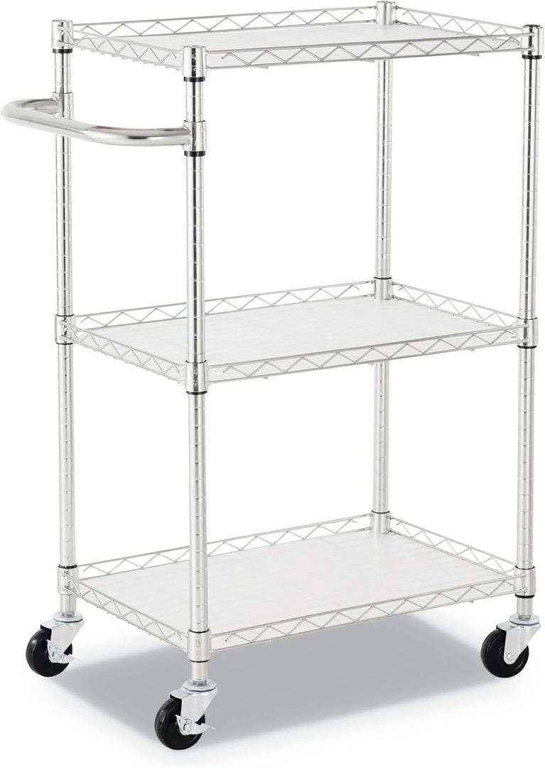 Alera ALESW322416SR 24 in. x 16 in. x 39 in. 450 lbs. Capacity 3-Shelf Wire Cart with Liners - Silver