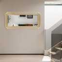 Gold Rectangle Mirror, 47"x22" Geometric Art Deco Mirror with Metal Frame, Modern Elegant Wall Mirrors for Living Room Bathroom Bedroom Entryway Hallway, Hangs Vertically or Horizontally