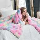 Cozy Bliss Faux Fur Throw Blanket for Couch, Fuzzy Soft Plush Thick Bubble Blanket for Sofa Bedroom Living Room,50 * 60 Inches Tie-dye Rainbow