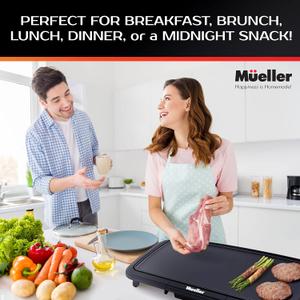 Nonstick 20 Inch Electric Griddle Teflon-free, 10 Eggs at Once, Cool-Touch Handles and Slide-Out Drip Tray, for Breakfast Pancakes, Burgers, Eggs, Gold