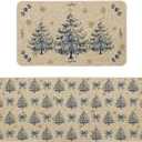Artoid Mode Bow Tie Xmas Tree Snowflakes Christmas Kitchen Mats Set of 2, Winter Low-Profile Home Decor Kitchen Rugs for Floor - 17x29 and 17x47 Inch