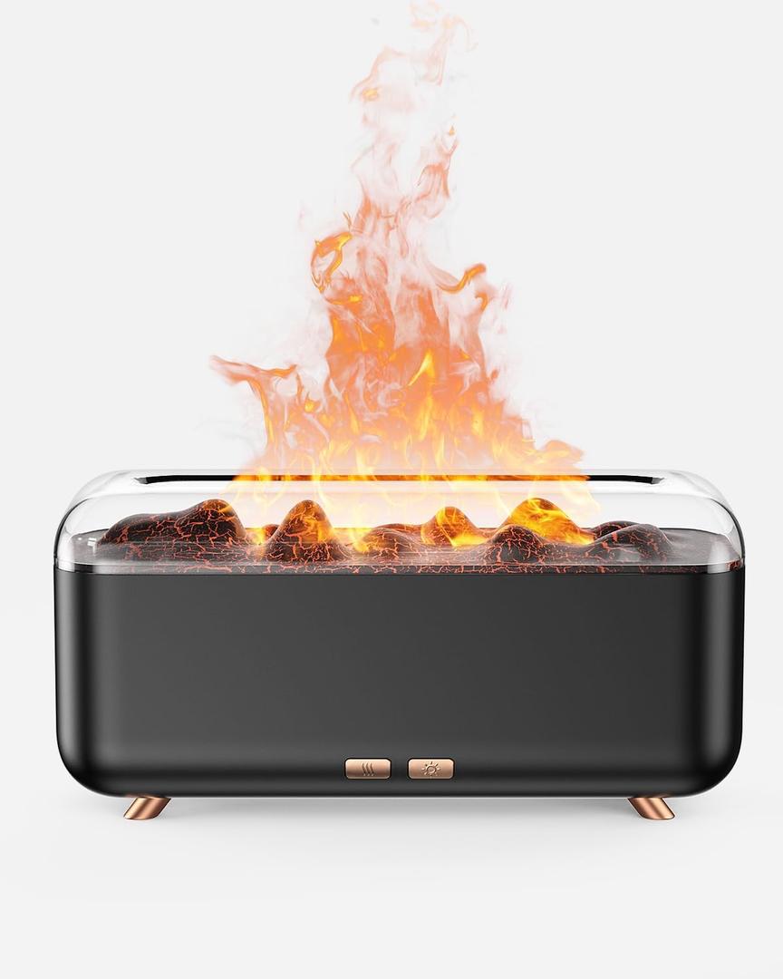 Essential Oil Diffuser, Fireplace Flame Aromatherapy Diffuser 500ml Aroma Humidifier for Home with 8 Colors Night Light, Timer, Auto-Off, Noiseless Scent Diffuser for Bedroom, Office,Yoga