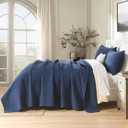 Navy Blue BeddingCotton King Size Comforter SetFarmhouse Printed Pattern BedspreadsSoft Cotton Quilt Solid Color Lightweight Bedspread All Seasons 3 Piece