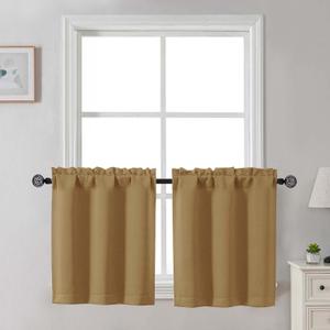 Gwine 24 Inch Length Kitchen Curtains Sets, Light Filtering Half Window Short Curtain Tiers for Bathroom Basement Cabinet Camper Small Windows, 2 PCS, Each 30" Wx24 L, Gold