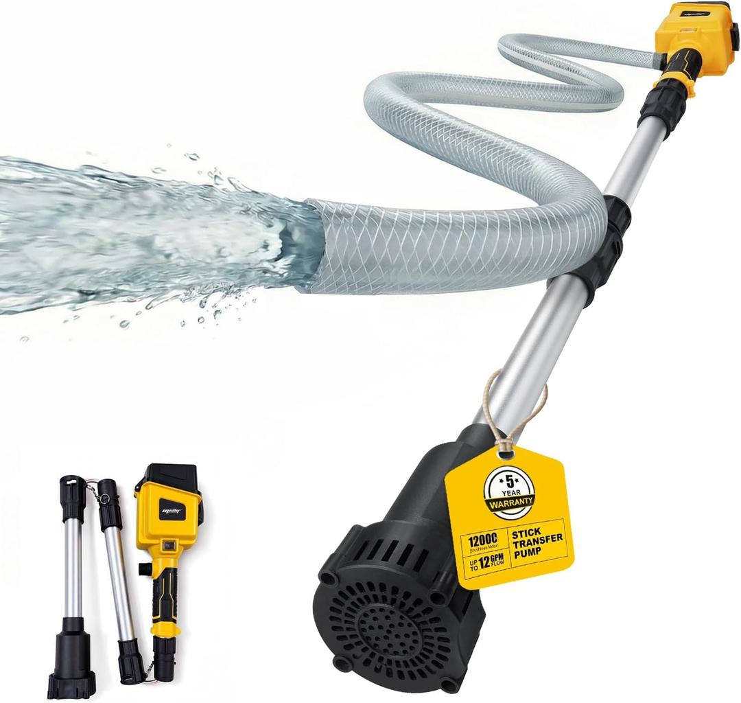 Brushless Stick Water Transfer Pump Compatible with DeWalt 20V MAX Battery (TOOL ONLY), 720 GPH Submersible Pump, 27.5’’ Detachable Shaft, 3/4’’ Outlet, 1m Hose, Sediment Filter for Rain Barrel, Pond