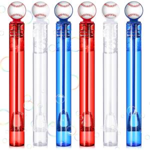 24 Pcs Mini Baseball Bubble Wands Baseball Themed Party Favors Birthday Bubble Wand Bulk for Outdoor Summer Classroom Party Supplies Kids Goodie Bags Filler (Blue, White, Red)