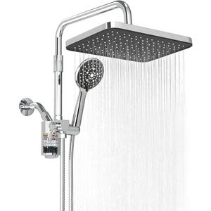 Filtered Shower Head with Handheld,12 Inch High Pressure Rain Shower Head with Adjustable Extension Arm,Dual shower filter head for hard water,ToolFree DIY Kit,Chrome (Chrome)