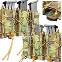 2PC Double Pistol Mag Pouch Molle, Tactical Open Top Handgun Magazine Holster, Universal Dual Stack Mags Holder for 38Spl / 9mm 40 Calibers,45 ACP Glock, SIG, S&W, M&P, 1911 etc