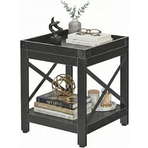 Farmhouse Square Side Table,2-Tier End Table with Storage Shelf, 17.7"L x 17.7"W x 21.7"H