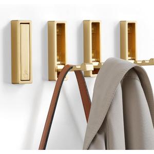 Folding Coat Hooks, 2Pcs Foldable Heavy Duty Wall Hooks Zinc Alloy No Rust Fold Up Hooks for Coat, Towel, Key, Hat, Bag, Jacket, Backpack. (Gold)