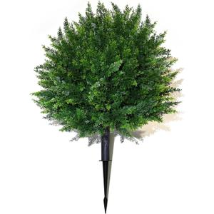 Artificial Cedar Topiary Ball Trees Ground Spike 16.5" UV Resistant Faux Shrubs for Outdoor Decor, Front Porch & Garden Evergreen Bushes for Yard, Patio, Landscaping (1)