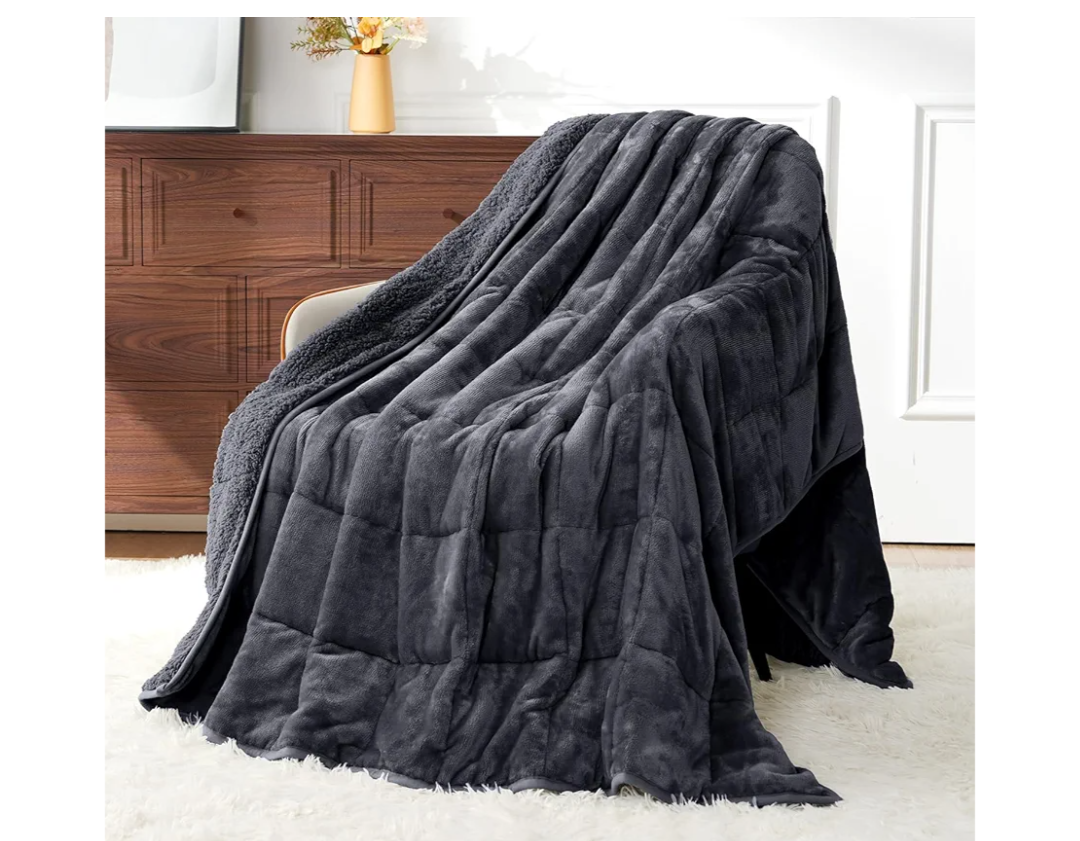 Uttermara Weighted Blanket Queen 15 Pounds for Adults, Sherpa Weighted Blanket for Couch Bed, Ultra Fluffy Warm Sherpa & Cozy Plush Flannel Fleece, Heavy Blanket Great for Calm, 60" x 80", Dark Grey