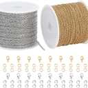 SMYHTGLIF 2 Rolls Total 65.6 Feet Oval Cable Chain for Jewelry Making Gold & Silver Stainless Steel Jewelry Making Chains DIY Craft Jewelry Findings (1.91.5mm)
