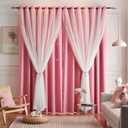 Star Curtains Blackout Curtains for Bedroom, Double Layer Curtains Nursery Curtains Cute Curtains, Kids Curtains for Girls, Curtains 63 Inch Length 2 Panels, Pink Curtains, 52 X 63 Inches