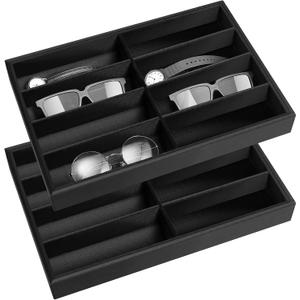 Amylove 2 Pcs Sunglass Organizer Trays Glasses Stackable Jewelry Trays Sunglass Organizer Display Box(8 Grids,Black)