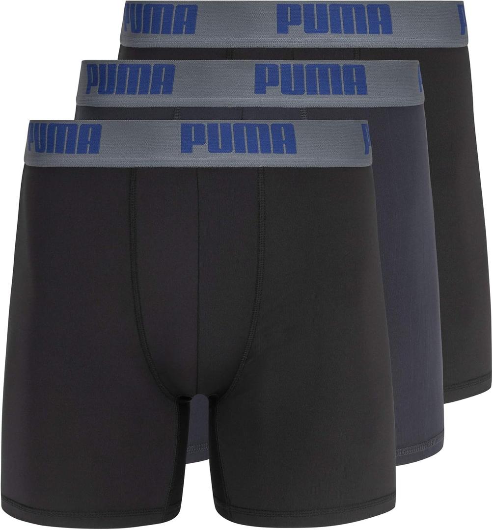 PUMA mens 3 Pack Performance Boxer Briefs (Small, Black/Grey)