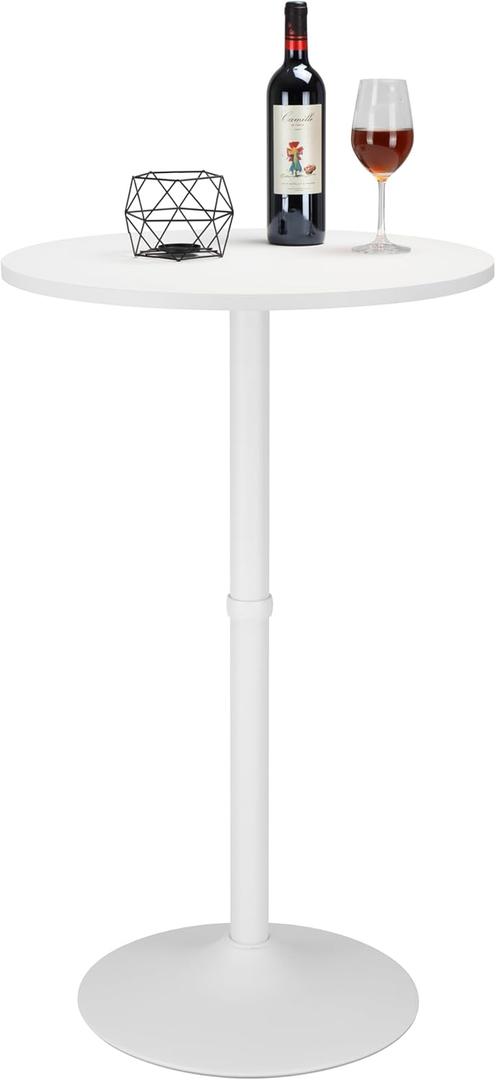 Finnhomy 24'' Round Cocktail Bar Table with Metal Base, Tall Bistro Pub Table, Counter Bar Height Table for Kitchen, Dining Room, Living Room, Easy Assembly, White (39.1" Height)