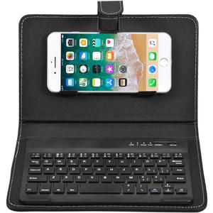 Portable Bluetooth Keyboard with Leather Case Cover with for 4.5''-6.8'' iOS, Android and Windows Smart Phones, Detachable with Kickstand (Black)